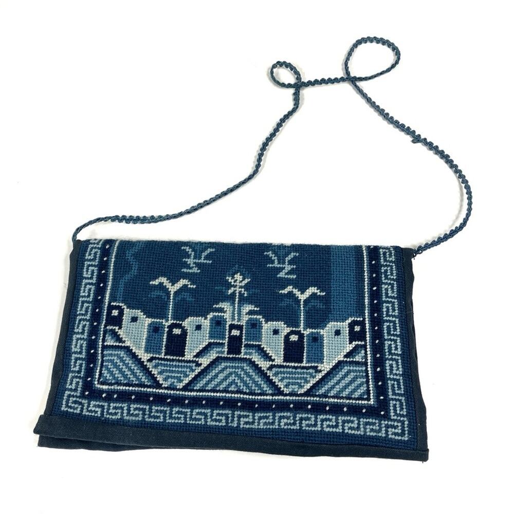 Dark Blue Tapestry City Skyline Foldover Purse